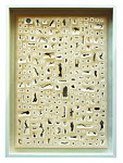 Objektkasten mit Lötkolbenschnitten 1998 Nr. 2, Holz, Nadeln, Polster, Papier / 65 cm x 43 cm x 9,5 cm